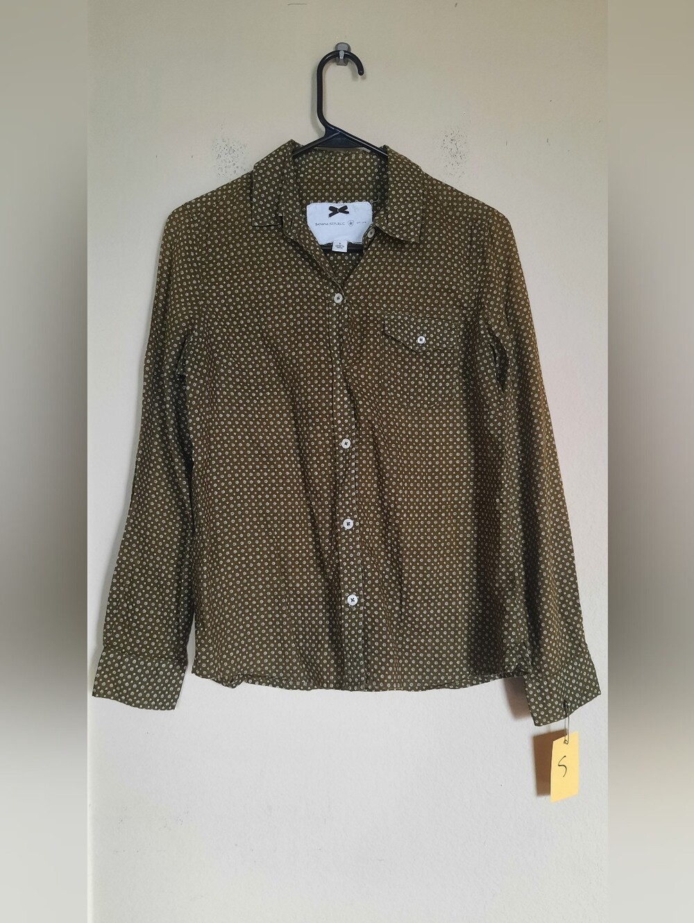 Banana Republic Olive Green Floral Women's Small Button-Down Shirt